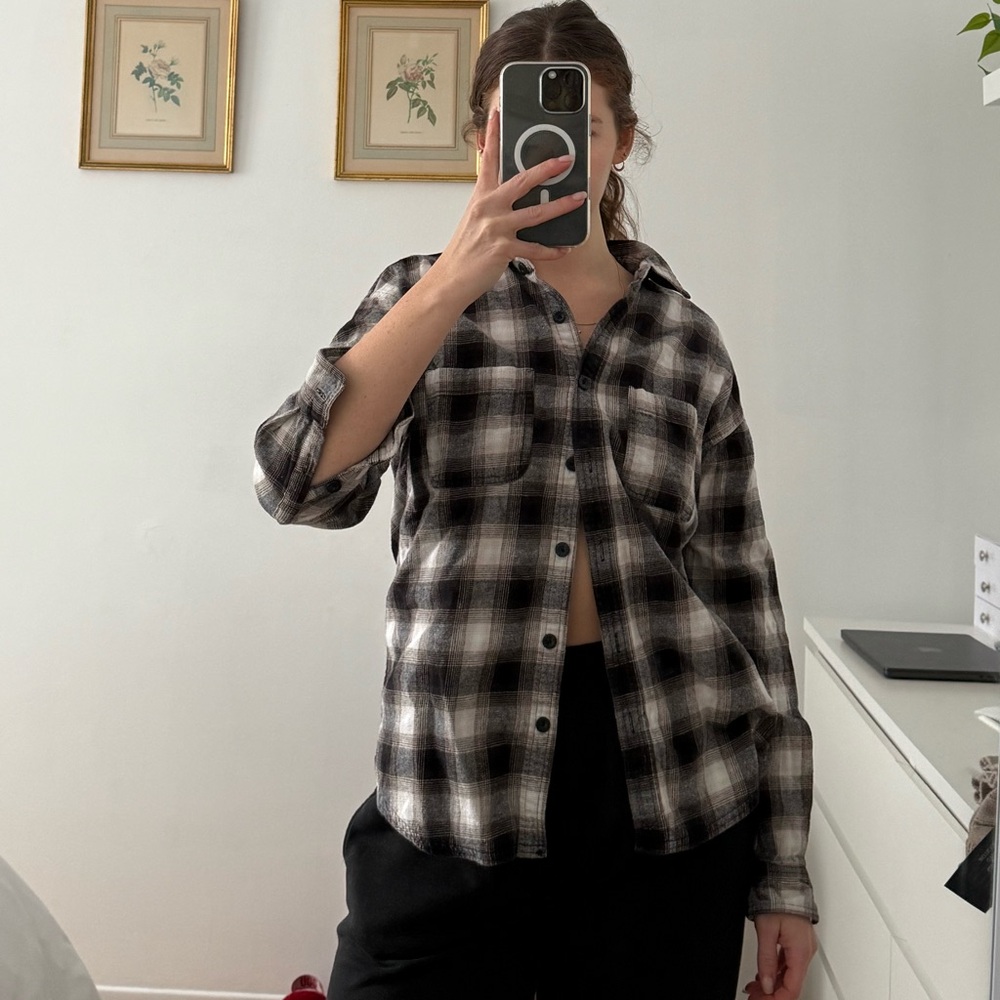 Garage Brown/Black and Cream Plaid Button Down Shirt